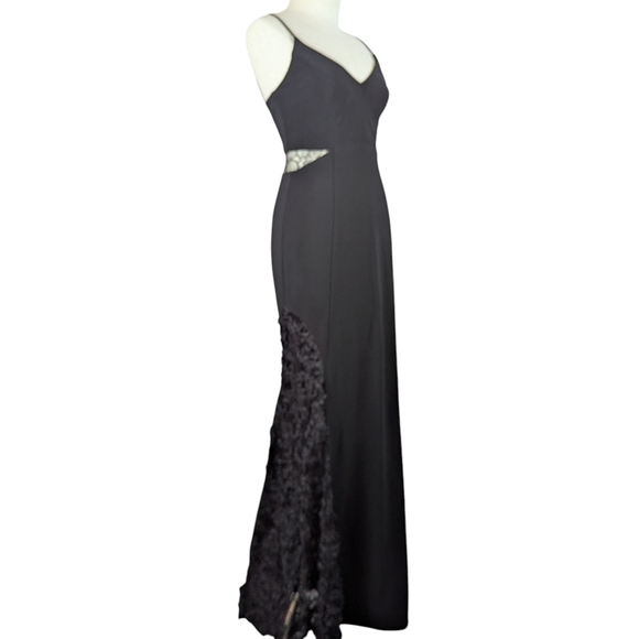 Betsy & Adam Soutache Formal Gown Full Length Lace V-Neck Thin Strap Black 2 NWT - Picture 4 of 14